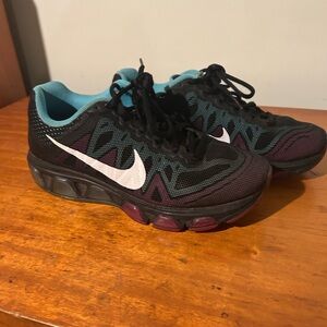 Nike Black Teal Purple Athletic Sneakers with White Swoosh
